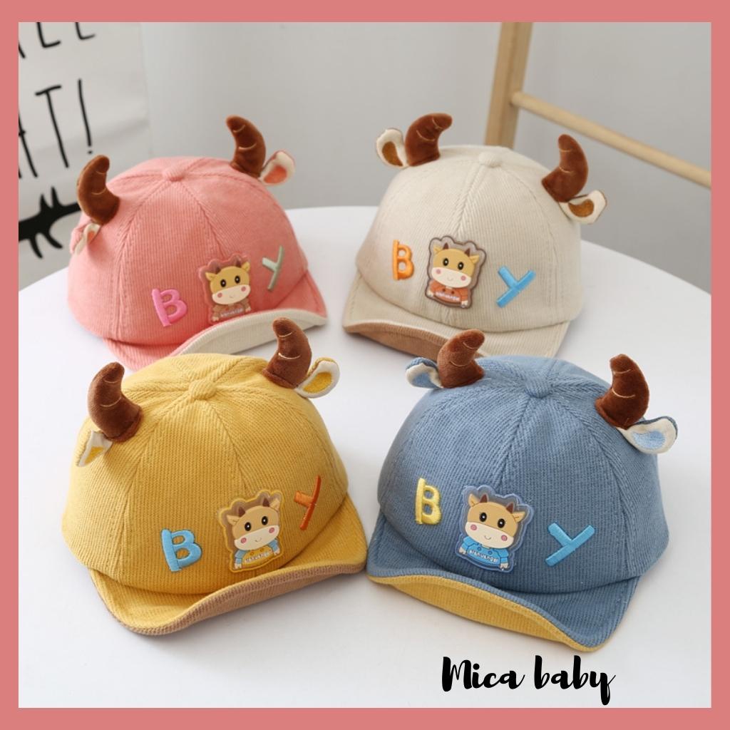 Mũ lưỡi trai mềm họa tiết sừng trâu chữ BY đáng yêu cho bé MH128 Mica Baby