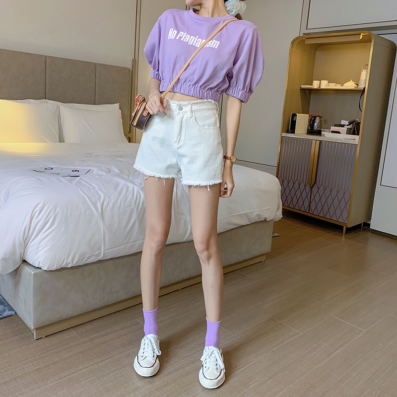 Quần Short Denim Lưng Cao Ống Rộng Thời Trang Hàn Quốc Cho Nữ