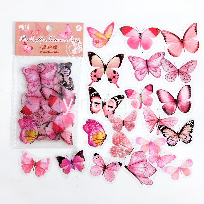 Set 40 Miếng Dán Trang Trí Hình Bướm Thú Cưng Phong Cách Vintage