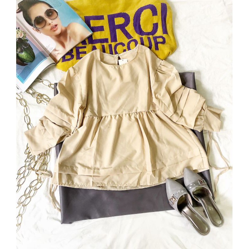 Áo baby doll tay phồng xếp ly tay