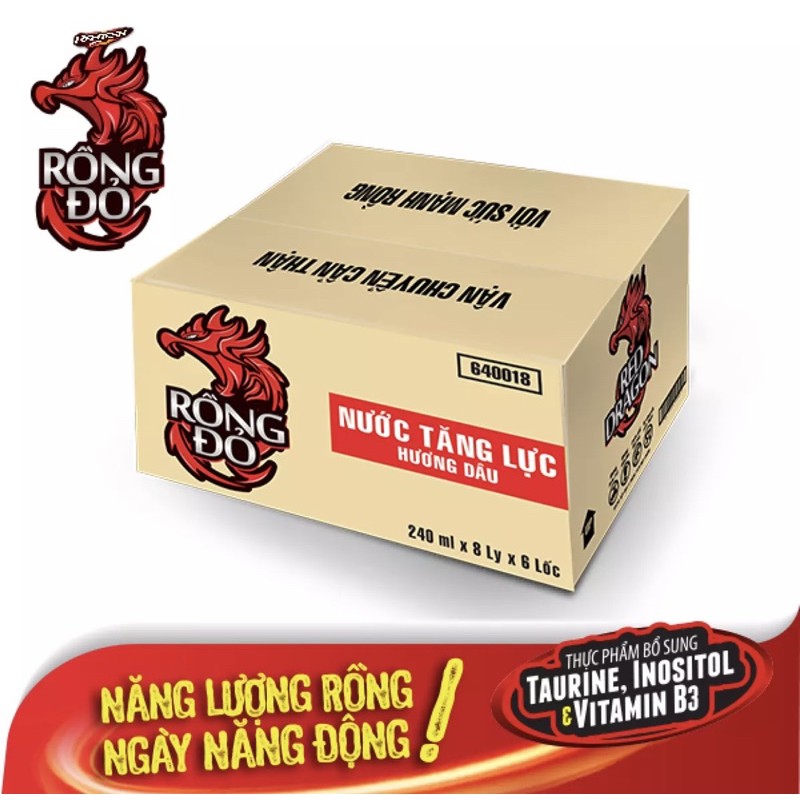 Thùng 48ly nước tăng lực Rồng Đỏ hương dâu 240ml