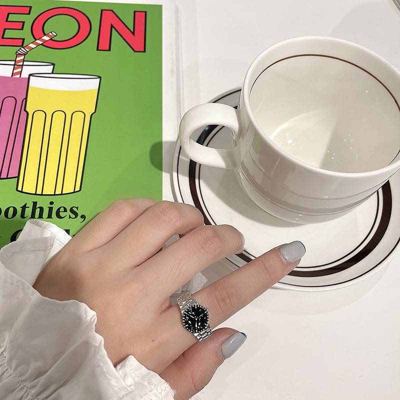 Nhẫn hình đồng hồ thời trang Hàn Quốc đơn giản cho nam nữ