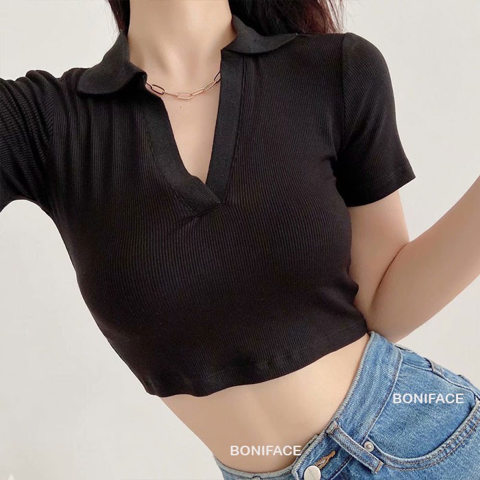 Áo croptop nữ có cổ tay ngắn, Croptop nữ kmềm mịn co giãn 4 chiều