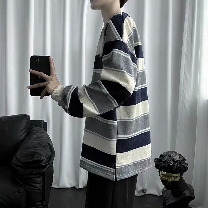 Áo Sweater tay dài dáng rộng kẻ sọc cá tinh theo phong cách Hàn Quốc | BigBuy360 - bigbuy360.vn