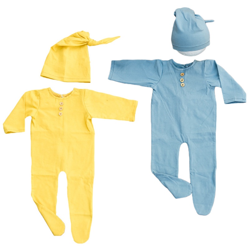 Bộ 2 Món Áo Liền Quần + Mũ Xinh Xắn Dùng Làm Đạo Cụ Chụp Ảnh Cho Bé Sơ Sinh