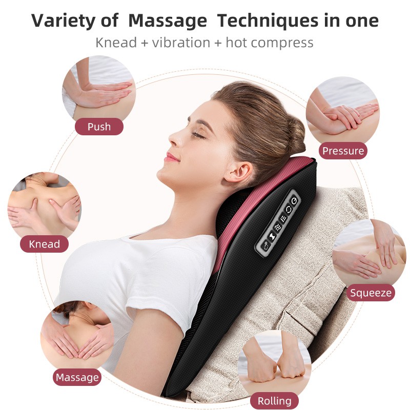 Gối Massage JinKaiRui Cho Vai Cổ Thắt Lưng Dạng Rung Chạy Bằng Điện Đa Chức Năng