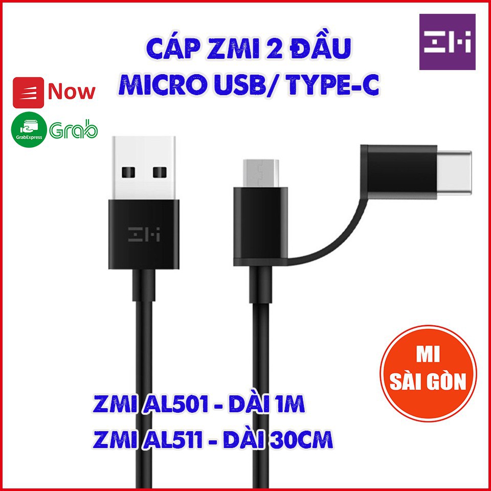 [Mã ELFLASH5 giảm 20K đơn 50K] Cáp ZMI Micro USB – Type-C (30cm & 1mét) NGUYÊN HỘP