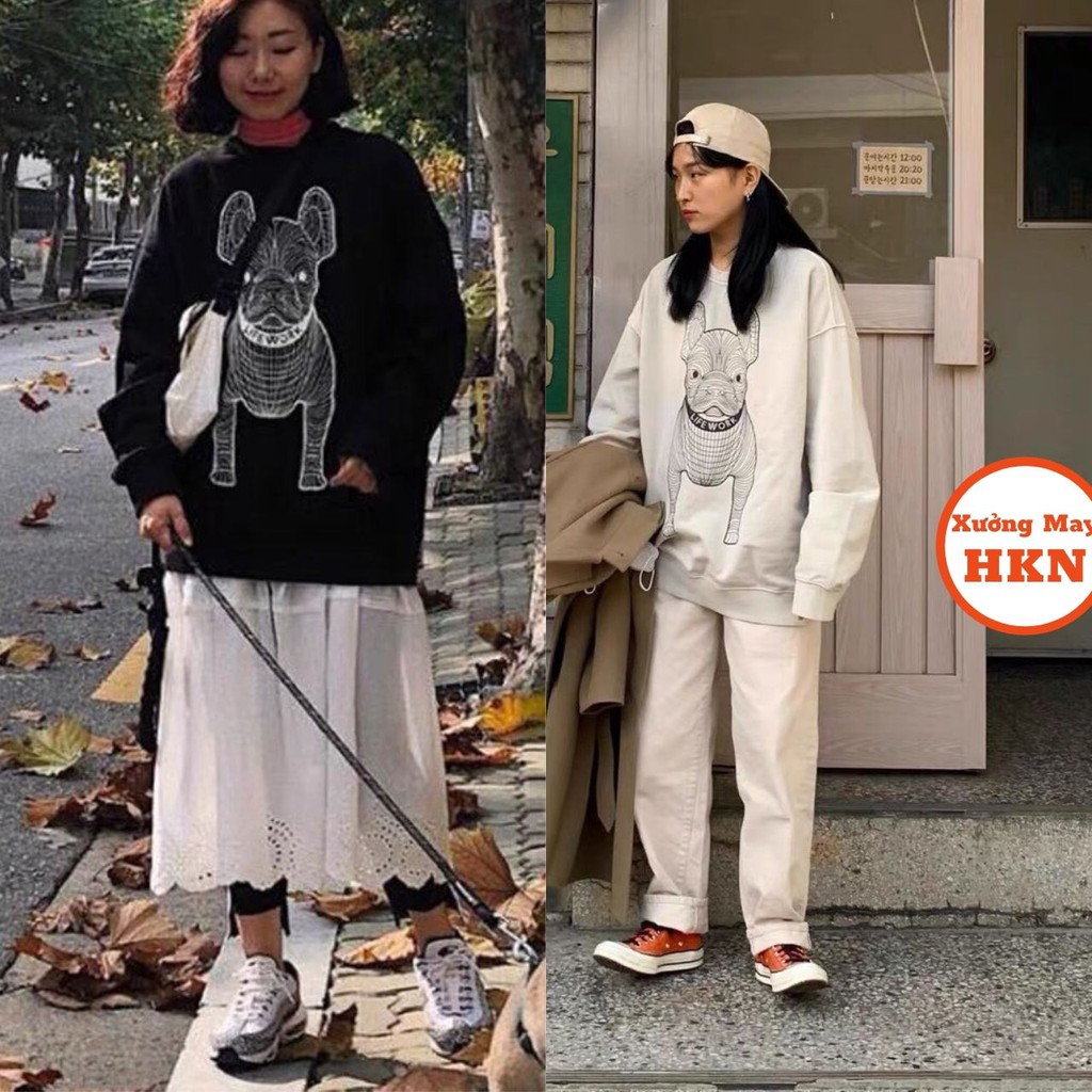 Áo Sweater Nỉ Nam Nữ Viền Chó Life Work Phong Cách Hàn Quốc Mã 694 Xưởng May HKN
