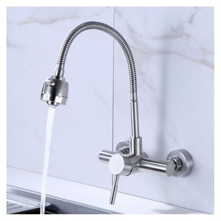 Vòi rửa chén bát nóng lạnh gắn tường OS632 cần mềm Inox 304 2 chế độ phun tiết kiệm nước- Bảo hành 3 năm toàn quốc