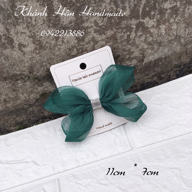 Kẹp tóc nơ xanh size 11cm * 7cm