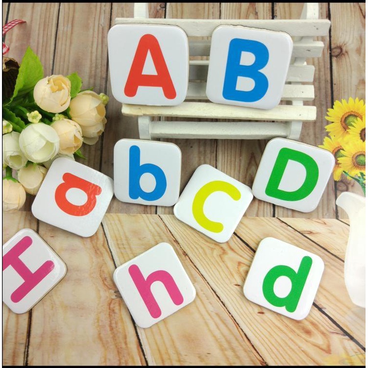 Chữ cái in hoa tiếng anh miếng dán từ, miếng dán tủ lạnh bằng gỗ, miếng dán giáo dục nam châm đồ chơi tiếng anh trẻ em mẫu giáo đồ dùng dạy học sớm