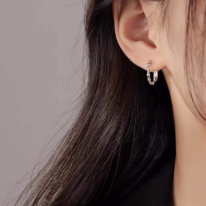 Khuyên tai bạc Khuyên tròn đốt trúc đường kính 12mm Van Jewelry V10755