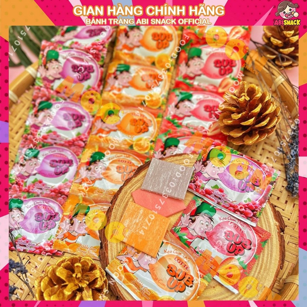 1 lốc kẹo singum thổi cao su bub up lotte hương trái cây gồm 24 tép đủ vị dâu cam nho vỉ 76,8g