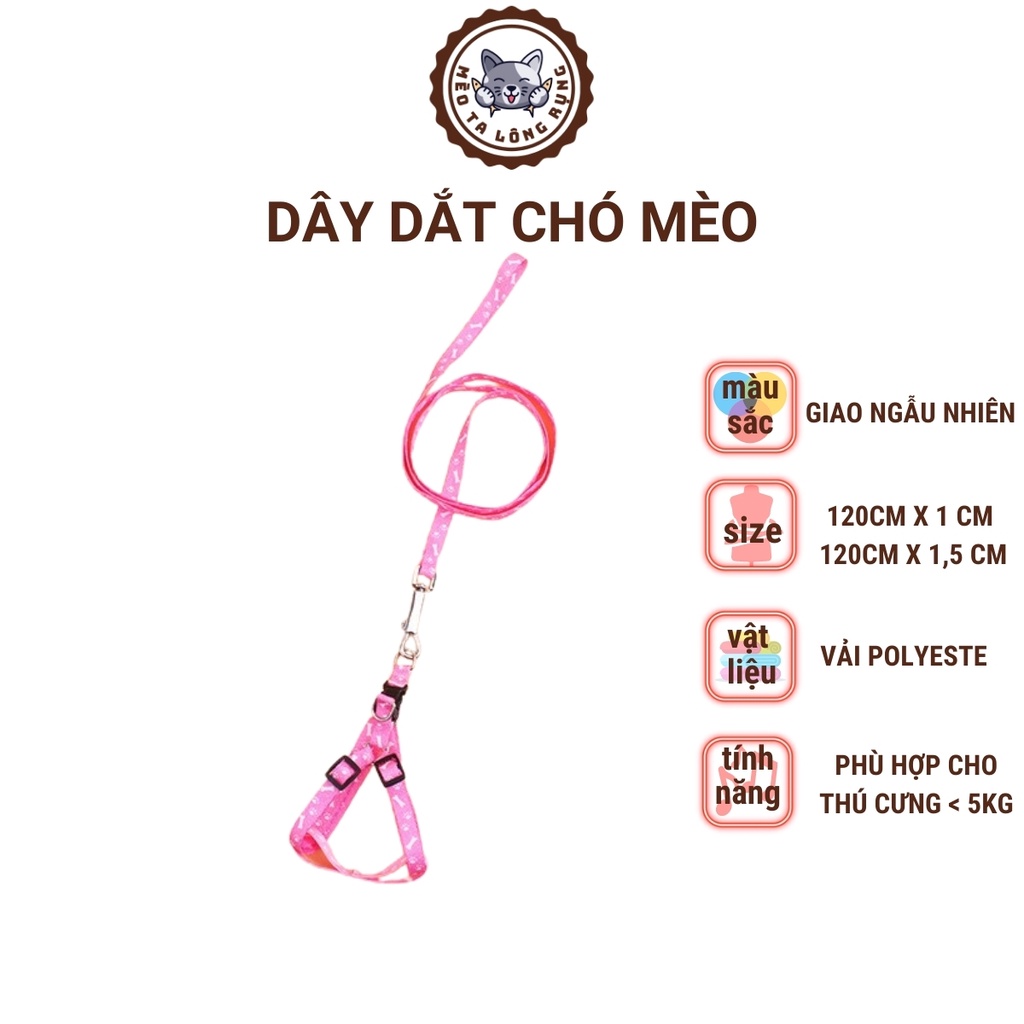 Dây xích chó, dây dắt chó, dây dắt mèo nhiều màu sắc dành cho thú cưng dưới 7kg