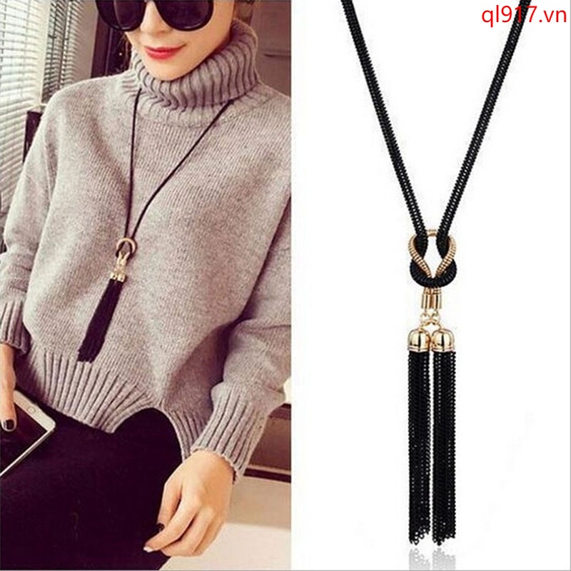 Dây chuyền dài thắt nút phối tua rua thời trang cổ điển thanh lịch cho nữ