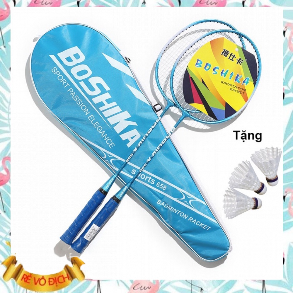 Bộ vợt cầu lông Boshika, Bộ 2 chiếc vợt cầu lông Boshika chất lượng cao tặng kèm 3 quả cầu nhựa