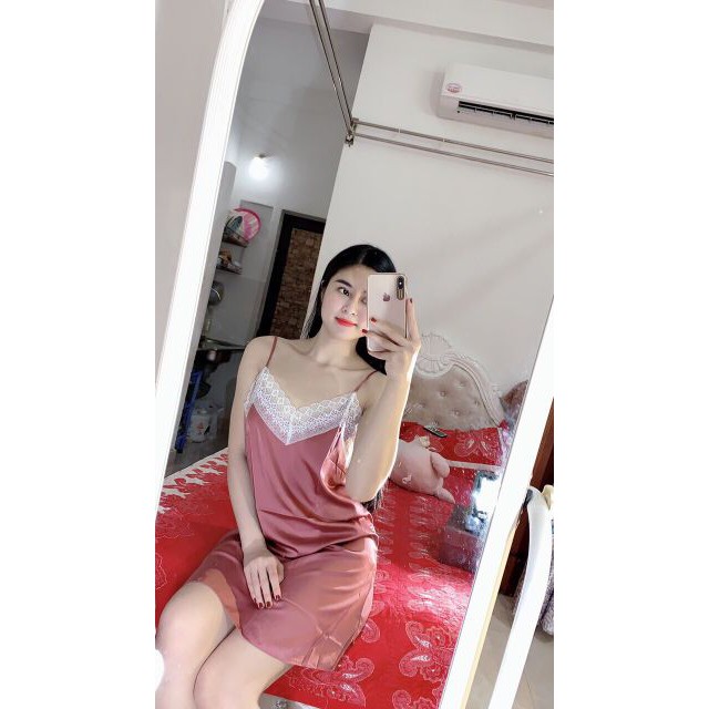 Váy lụa viền ren cao cấp đồ lót nữ đồ ngủ váy ngủ