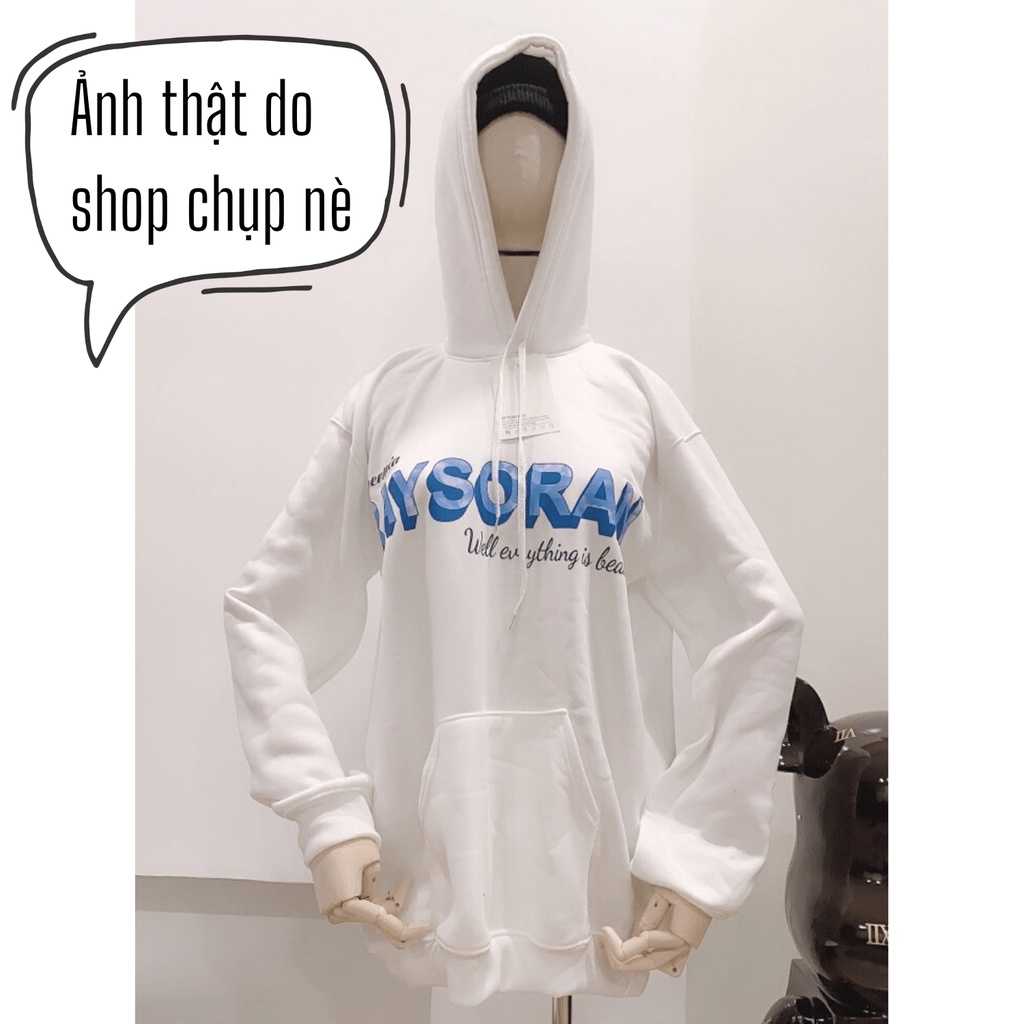 Áo hoodie nỉ basic hai màu đen trắng, áo nỉ có mũ dày dặn logo chữ RAYSORAN AHRAY | BigBuy360 - bigbuy360.vn