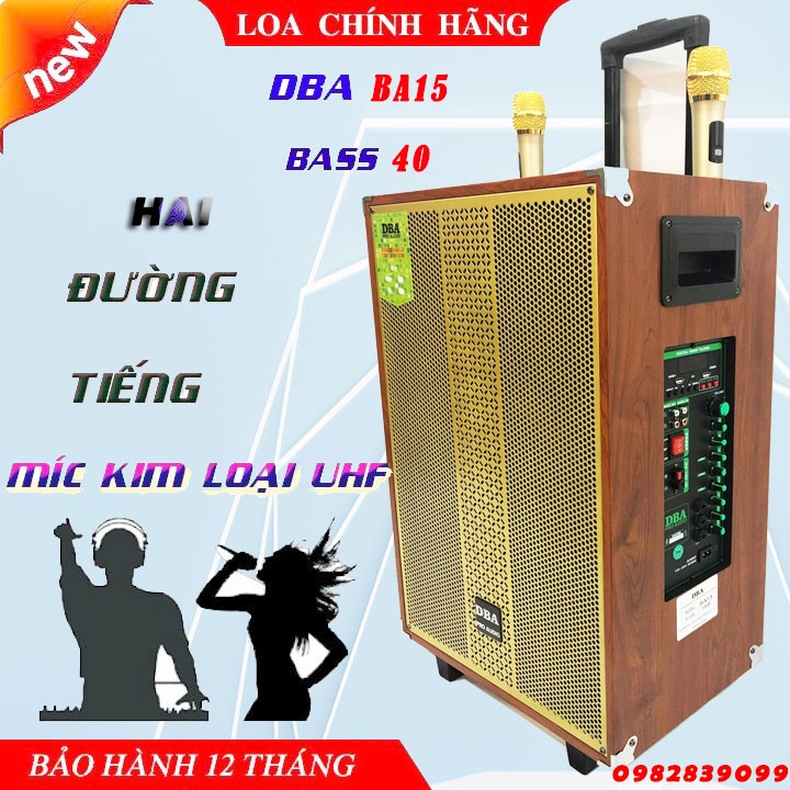 [Siêu Sale]Loa kéo cao cấp 4 tấc DBA BA15 âm thanh siêu chất, bo mạch chống hú, kèm 2 míc UHf xịn chống hú