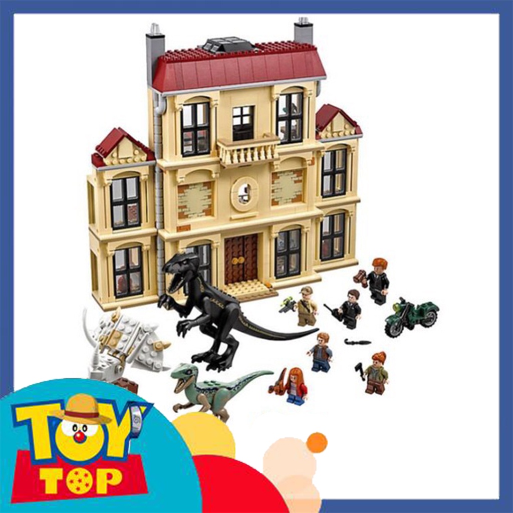 Đồ chơi lắp ráp Jurassic World khủng long đen Indoraptor tấn công nhà biệt thự Lockwood xếp hình SX6099 mô phỏng 75930
