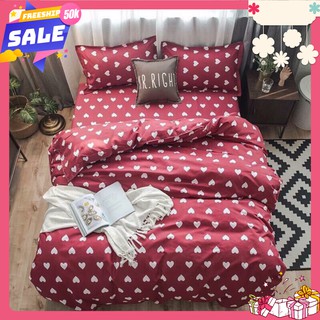 Bộ Chăn Ga Gối cotton poly Nhập khẩu tim đỏ
