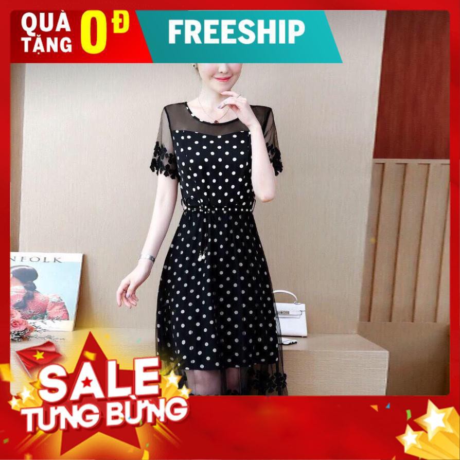 ĐẦM XÒE PHỐI LƯỚI CHẤM BI CAO CẤP CHẤM BI CỰC XINH ĐỦ SIZE - 75440
