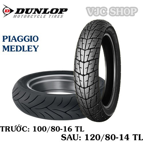 Cặp lốp vỏ xe máy Piaggio Medley DUNLOP 100-80-16 và 120-80-14 - 67070100-D