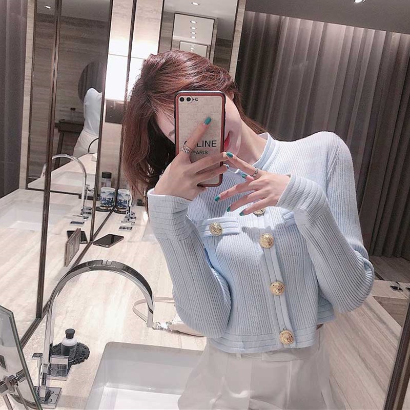 Áo Len Dệt Kim Tay Dài Dáng Ôm Phong Cách Thời Trang Hàn Quốc Cho Nữ