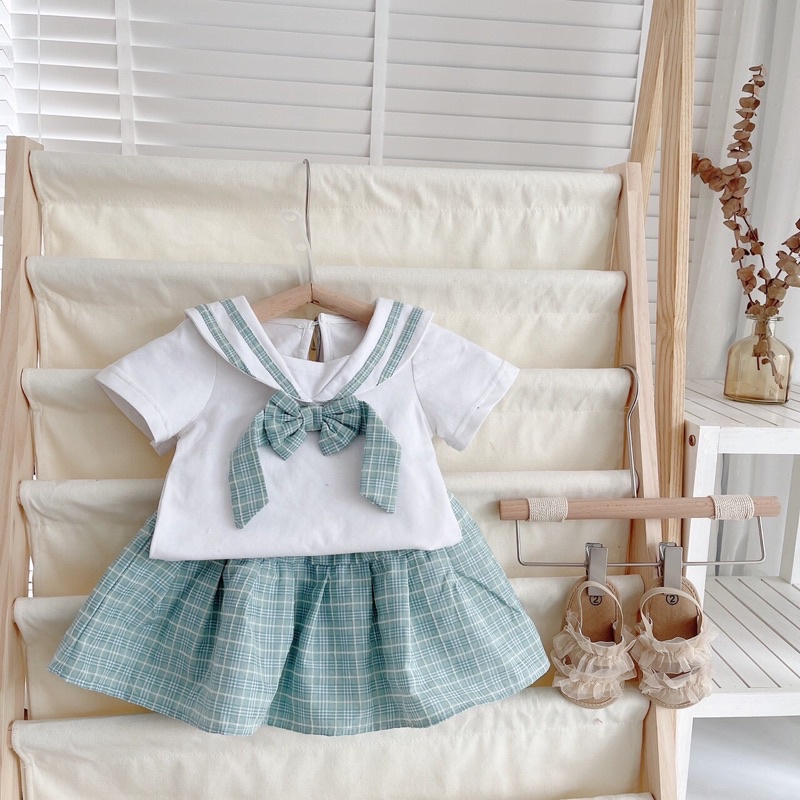 Set Áo cổ thủy thủ chân váy xoè xinh yêu cho bé