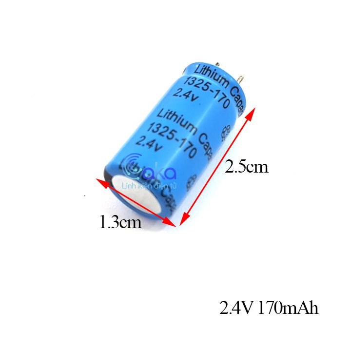 Pin tụ 2.4V 170mAh dòng xả 10C (Siêu tụ Oxit Mangan sạc nhanh, xả nhanh)