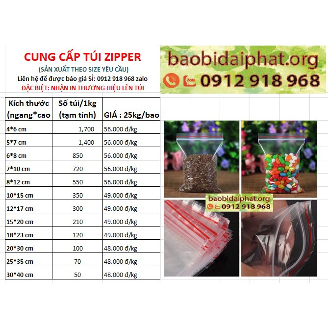 Túi zipper chỉ đỏ đủ size Gía Rẻ Tại xưởng sx giá 25 ký/1size