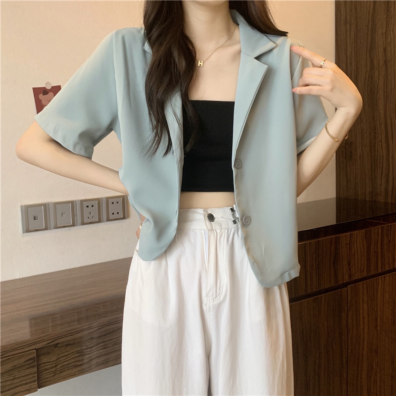 IELGY Áo Khoác Tay Ngắn Màu Sáng Dễ Phối Đồ Thời Trang Cho Nữ