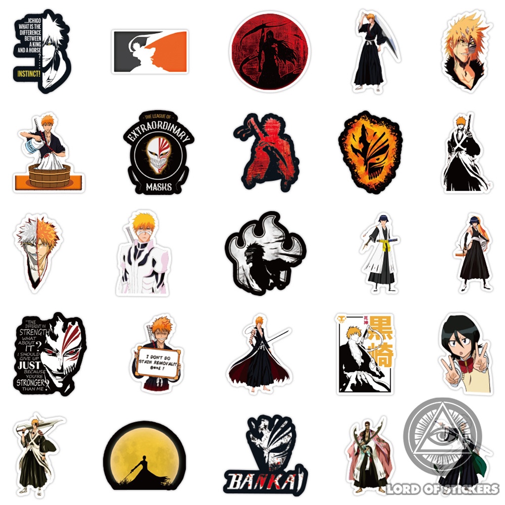 Set 50 Nhãn Dán Nhân Vật Hoạt Hình BLEACH Sticker Anime Manga Chống Thấm Nước Trang Trí Mũ Bảo Hiểm, Laptop, Sổ, Guitar