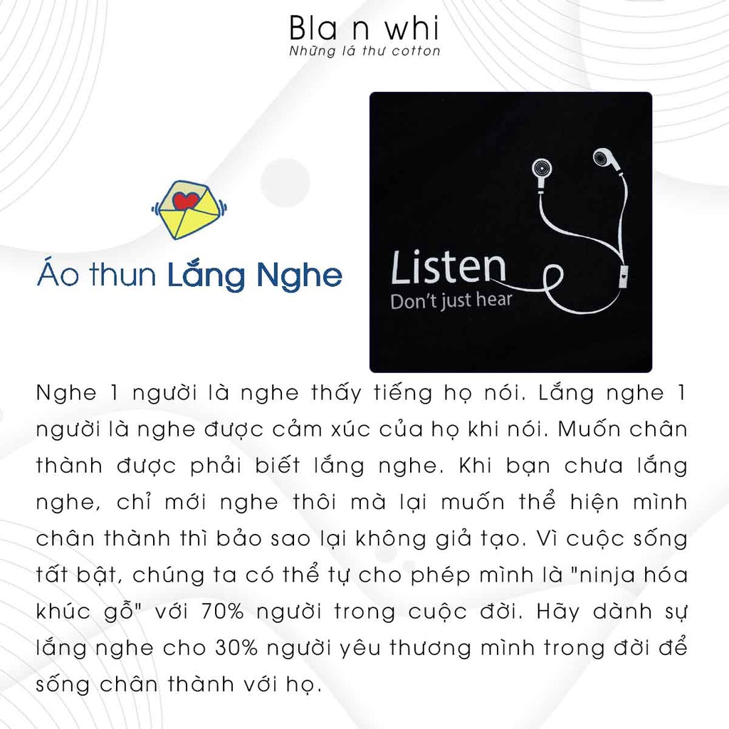 Áo thun cotton BNW in hình LISTEN dáng Unisex form rộng thời trang đơn giản cho nam nữ