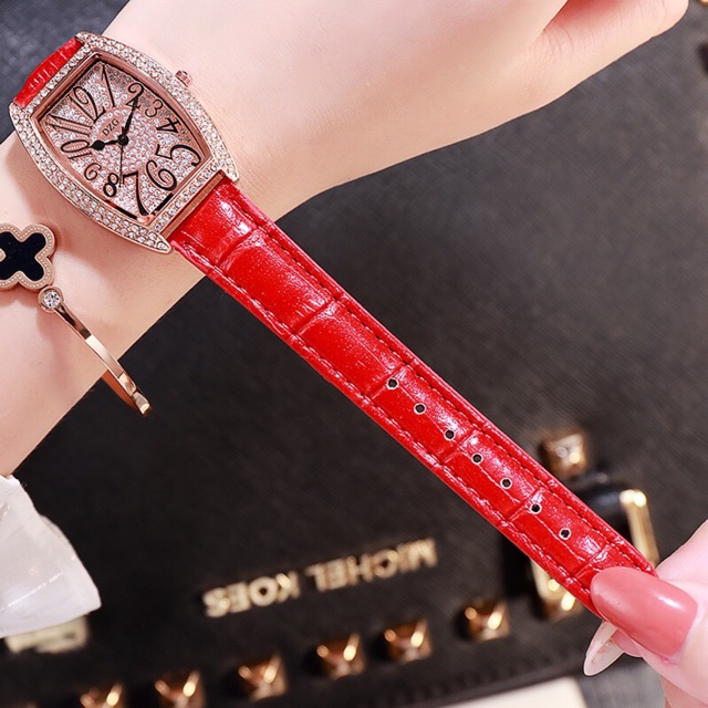Đồng hồ nữ DZG dây da cao cấp mặt bầu đính đá sang trọng mẫu mới hot thời thượng