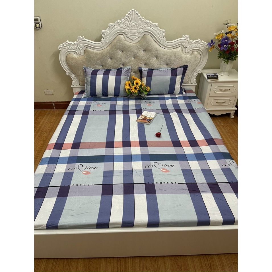 [RẺ VÔ ĐỊCH] Ga gối poly 3 món họa tiết kẻ đơn giản siêu tiết kiệm - Miễn phí bo chun mọi kích thước