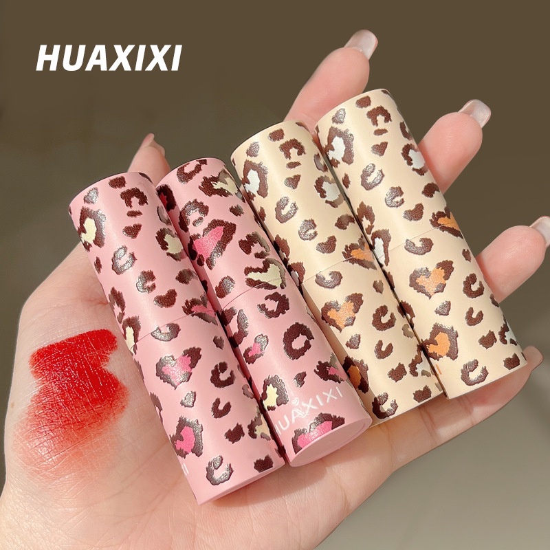 [Hàng mới về] Son môi HUAXIXI chất nhung lì lâu trôi dưỡng ẩm không phai vỏ ống tròn họa tiết da báo