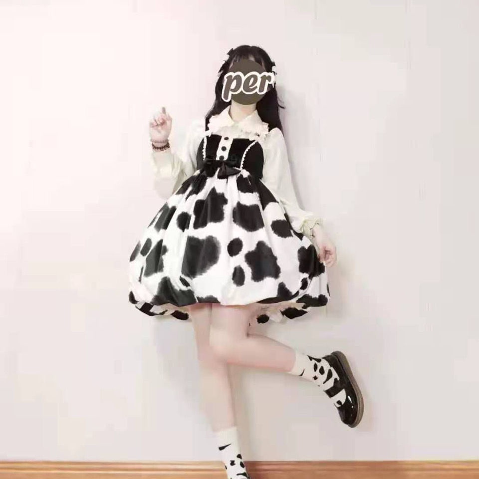 Bò đáng yêu váy hoa búp bê váy luolita sling ox year battle dress Váy lolita bạn đẹp nhất năm nay