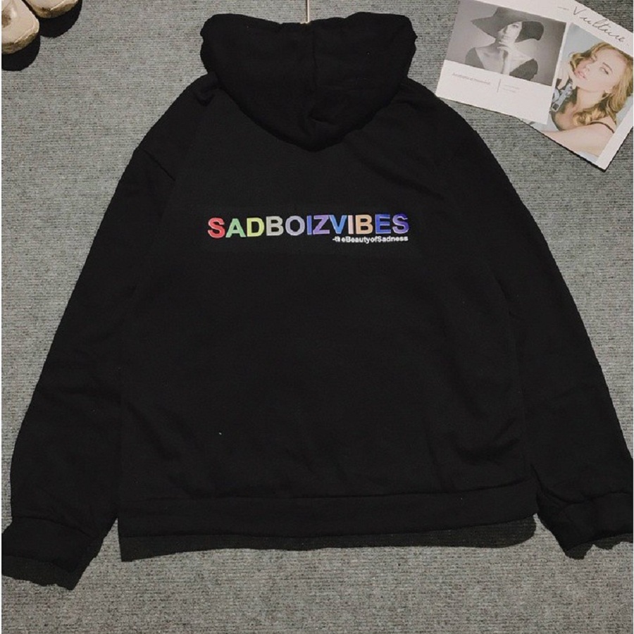 Áo Khoác Hoodie Thun Nỉ Tay Dài Có Khóa Zip,Mũ Nón 2 Lớp chữ SADBOIZVIBES -Cặp nam Mữ Mặc Chống Nắng Lạnh