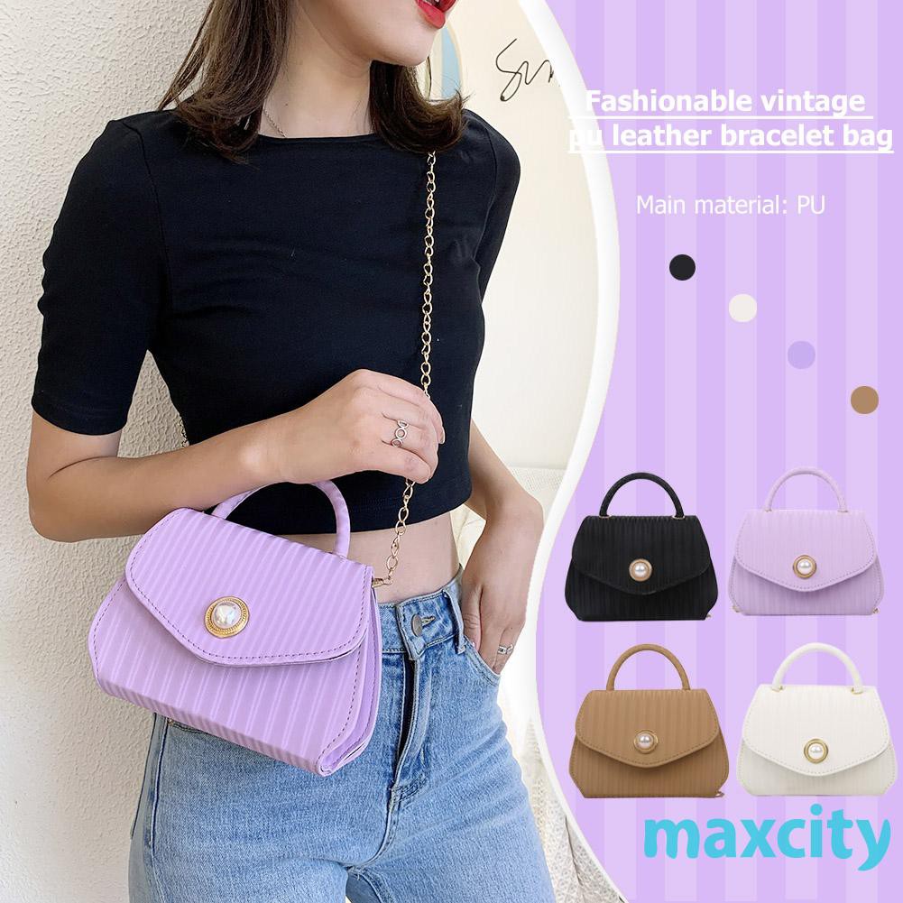 Max Women Pearl Bags Chain Pu Top-Hane Handbags