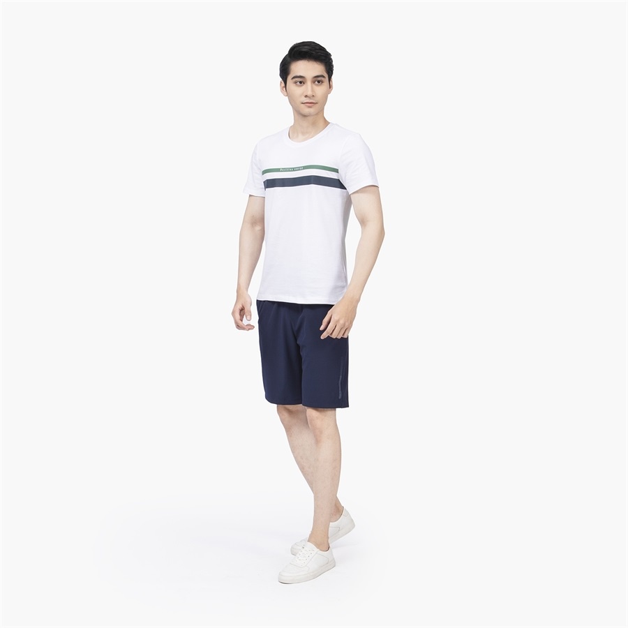 Áo Thun Nam Ngắn Tay ARISTINO ATS010S2 Áo Phông T-Shirt suông vừa trơn màu phối kẻ ngang ngực vải cotton cao cấp Cao Cấp