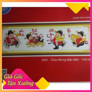 FreeShip 250K-Tranh thêu chữ thập 4 ông thần tài mang ý nghĩa Phú Quý Thành Công Bình An Như ý Z401 KT: 120x40 cm