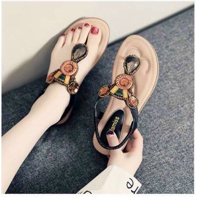 Sandal đế bằng xỏ ngón đính ngọc - Sandal bệt xỏ ngón Chile