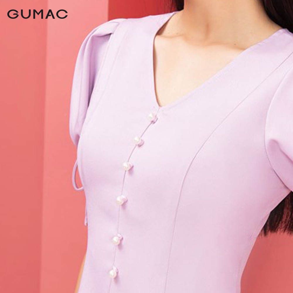 Đầm nữ tay nơ nút ngọc GUMAC DA9243 | BigBuy360 - bigbuy360.vn