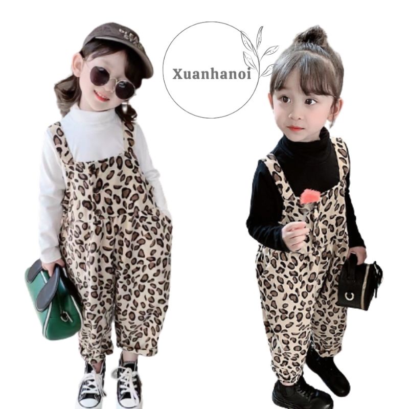 Bộ đồ bé gái yếm nhung da báo áo Đen hoặc trắng từ 6-30kg XHN788