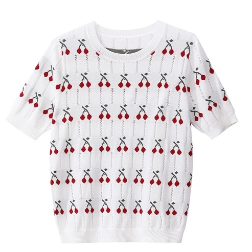 【ZHELIHANGFEI】 / Áo Thun Dệt Kim Tay Ngắn Khoét Rỗng