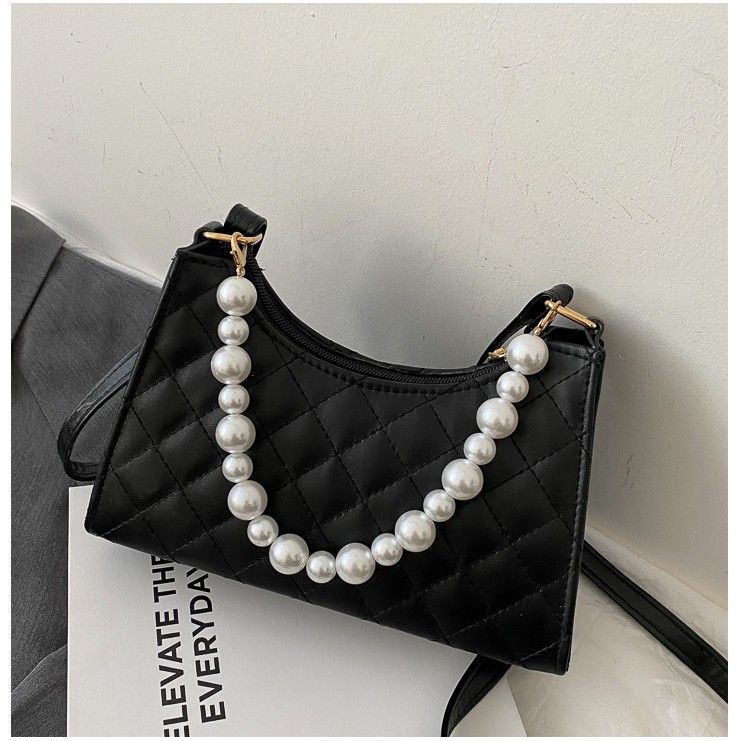[Free Ship ] Túi Xách Nữ Kẹp Nách Ngọc Chai Trang Trí 2 Màu Đen , Trắng Đi Chơi , Đi Làm Tiện Lợi | BigBuy360 - bigbuy360.vn