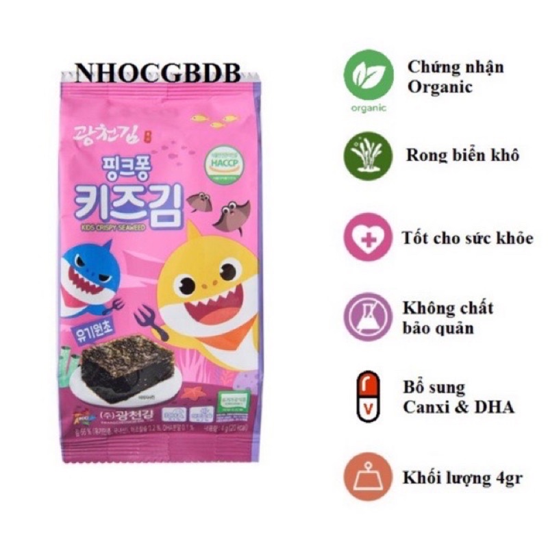 Rong biển Organic bổ sung Canxi &amp; DHA gói 4gr Hàn Quốc (Date 2022)