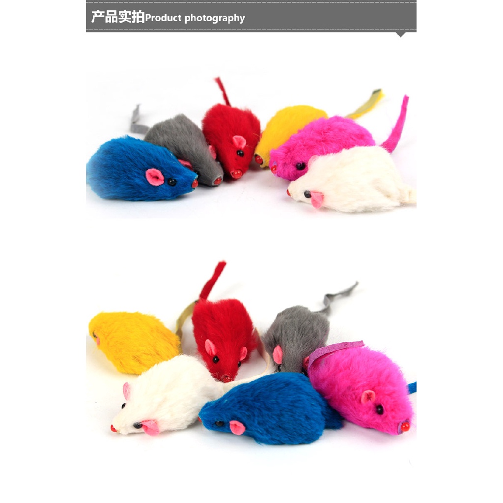 stock 【Fur Cat】 Rabbit Skin Mouse Cat Teaser Toy Pet Toys Long Tail Fur Solid Color Little Mouse  Mouse Cat Teaser Toy  Cat Toys Cat Self-Hi Toy Cat Supplies Simulation Mouse