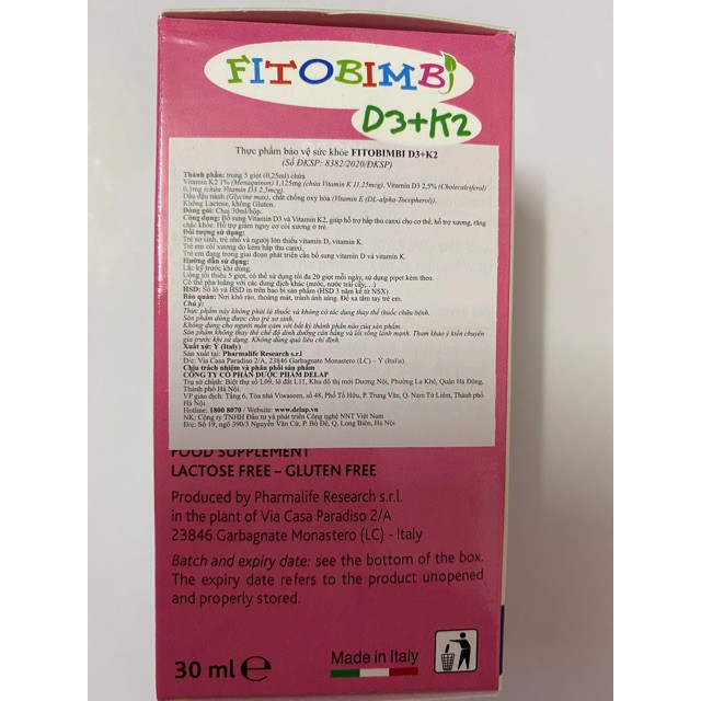 Fitobimbi D3+K2- Bổ sung vitamin D3 và vitamin K2, giúp hỗ trợ hấp thu canxi cho cơ thể. · Hỗ trợ xương, răng chắc khỏe